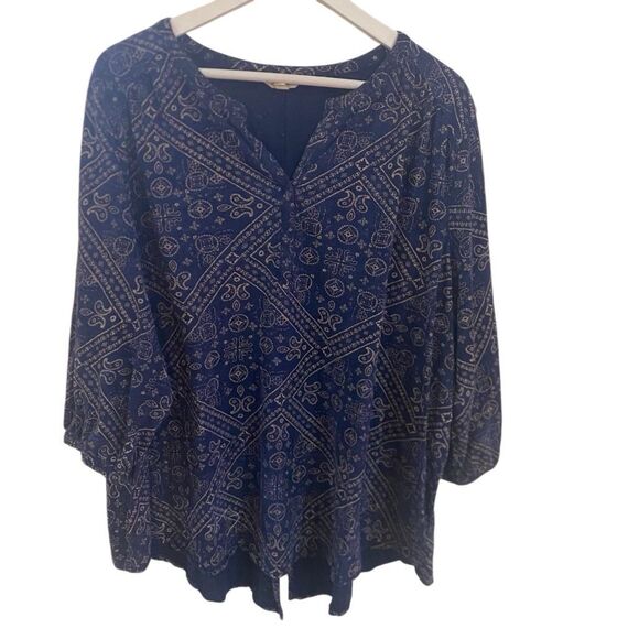 Lucky Brand size 3XL boho long sleeve v neck blue - Picture 1 of 7